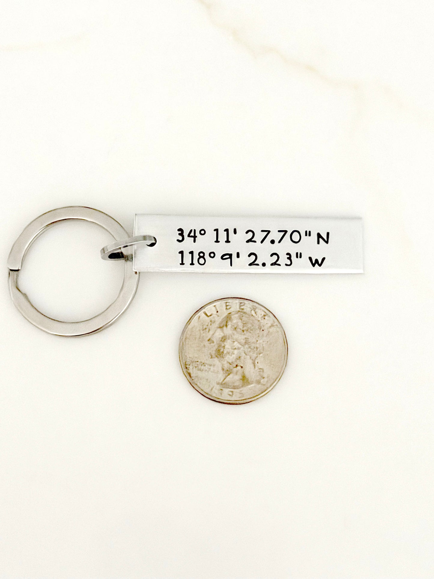 Latitude and Longitude GPS Coordinates Small Keychain