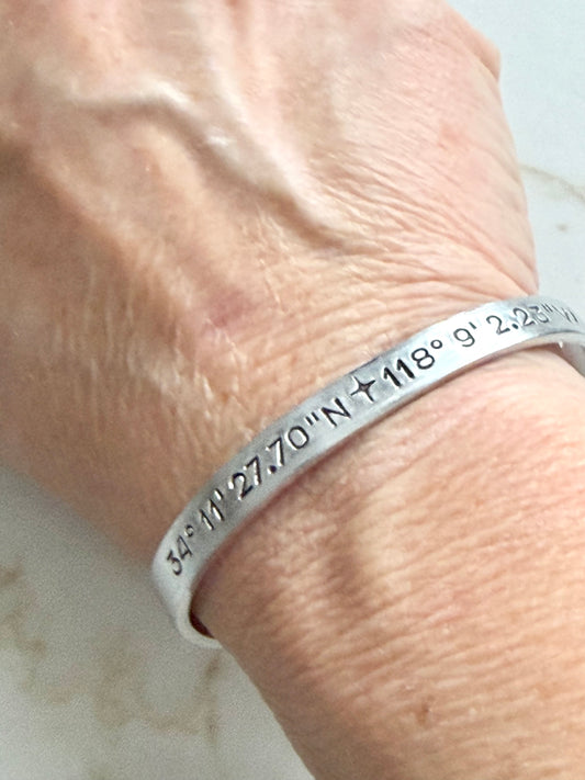 Latitude and Longitude GPS Coordinates Narrow Bracelet