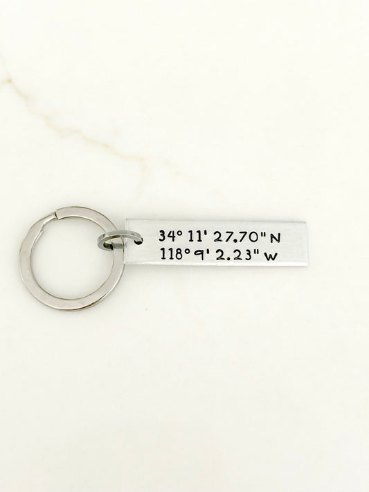 Latitude and Longitude GPS Coordinates Small Keychain